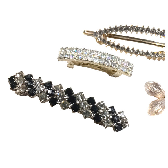 Hair Barrette Bundle Of 4 Rhinestone Black Clear Pink - Picture 3 of 8
